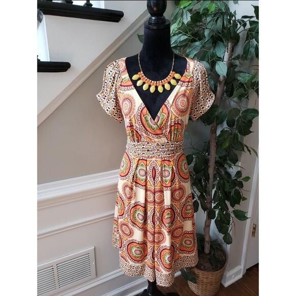 ECI Wrap Dress Women's Large Multi Floral Stretch Pleated Waist Belted V Neck - Picture 1 of 13